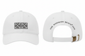 White classic logo baseball cap with black embroidered Rosemary Beach Inn design front and back